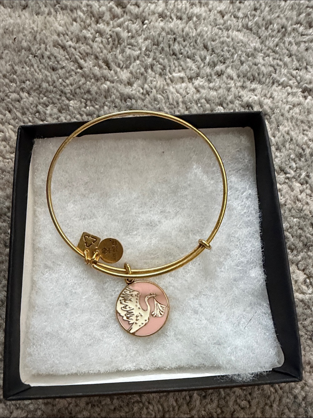 Alex and Ani Gold Bangle Bracelet with Pink Swan Charm